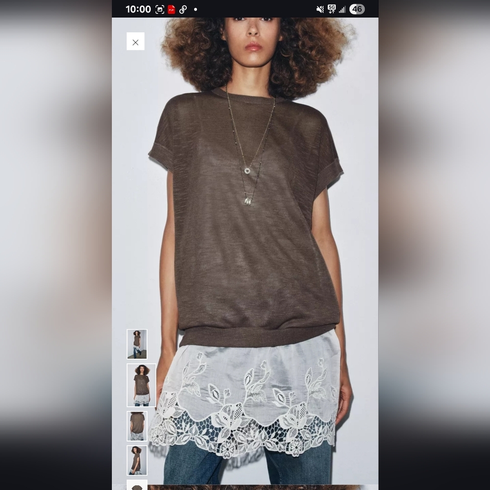 Zara Brown Tunic Dress with Lace Hem - Picture 2 of 9